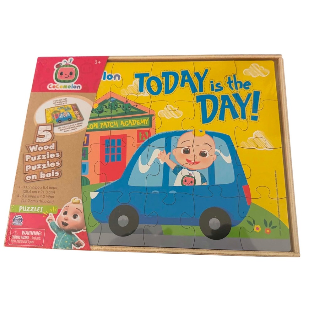 Cocomelon 5 Wood Puzzles Set in Storage Tray Spin Master JJ Today is the Day 3+
